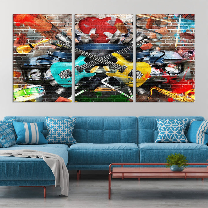 Art mural de collage d'instruments colorés Impression sur toile