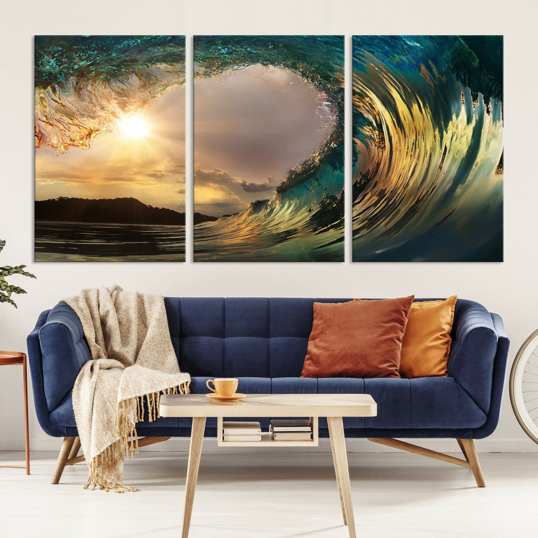 Surfing Big Wave on Ocean Wall Art Print