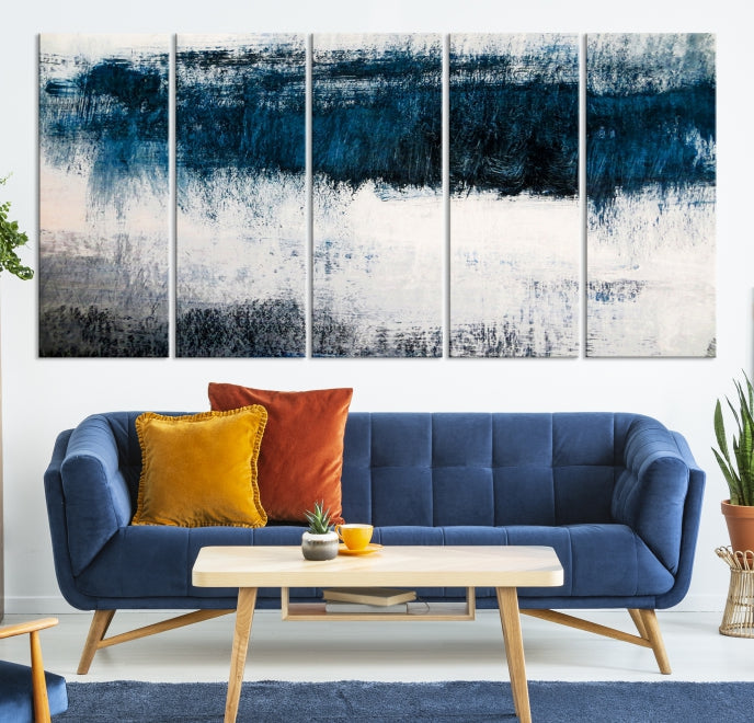 Navy Blue and White Wall Art Abstract Canvas Wall Art Print
