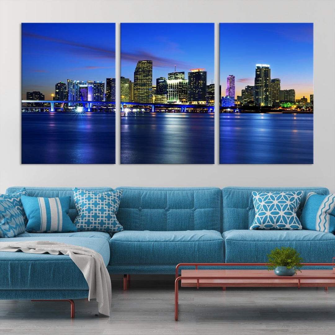 Miami Blue Night Wall Art Canvas Print