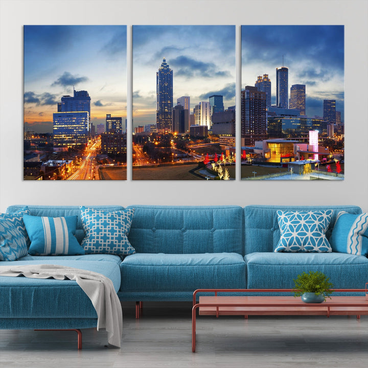 Atlanta City Lights Blue Cloudy Cityscape Canvas Print