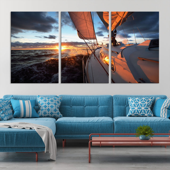 Ocean Sunset Sailboat Wall Art