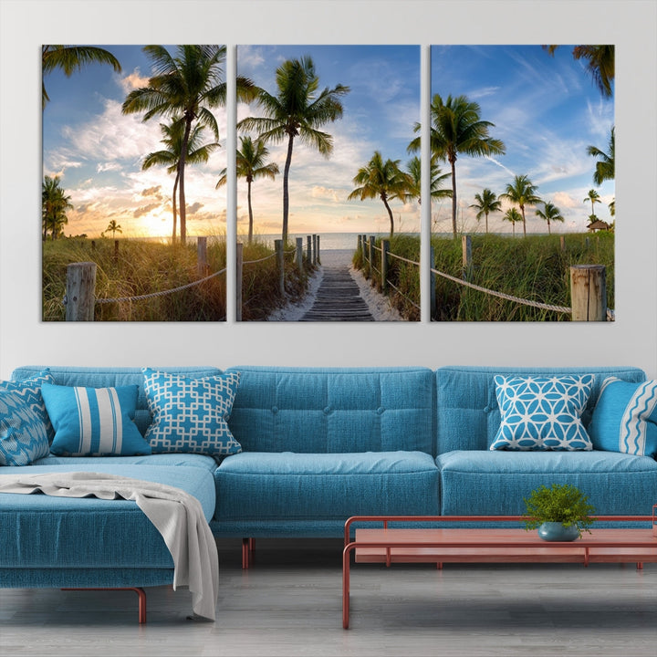 Panorama view of footbridge to the Smathers beach at sunrise Key West, Florida