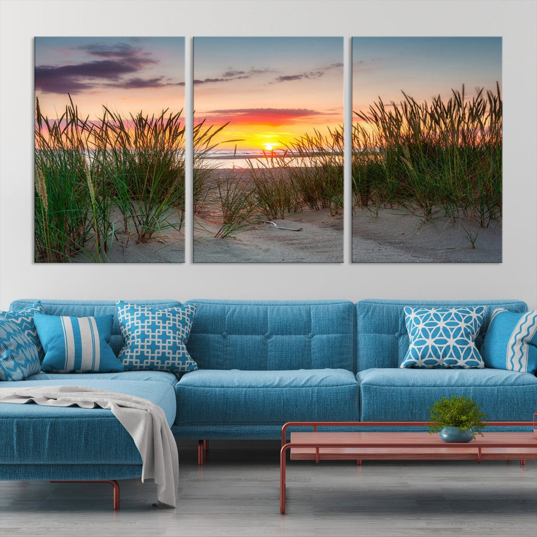 Lienzo decorativo para pared con puesta de sol en la playa costera