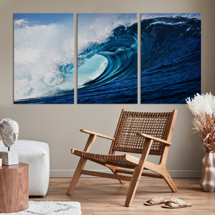 Lienzo decorativo para pared con gran ola azul y océano