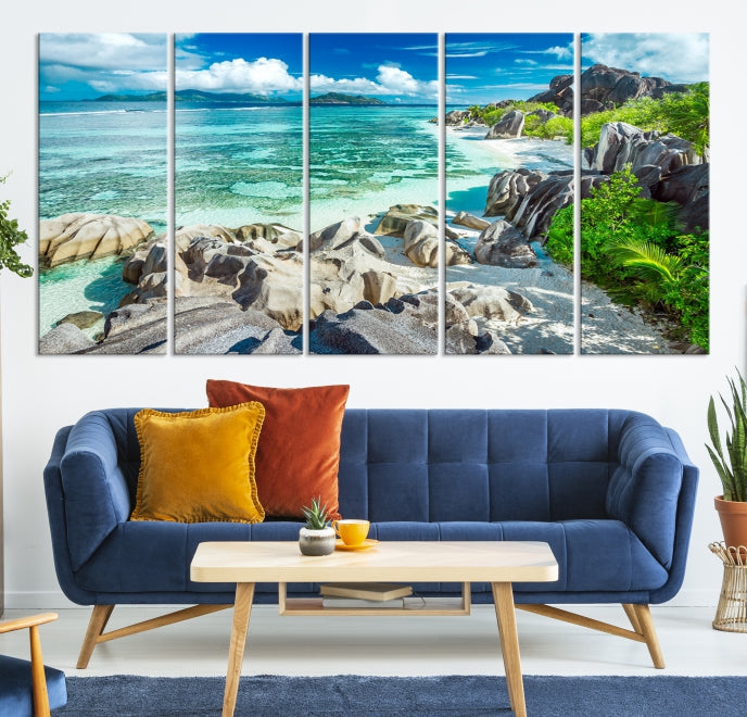 Seychelles Island and Beach Wall Art Canvas Print