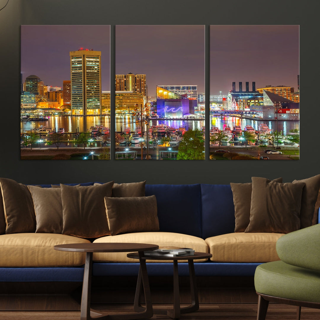 Baltimore City Lights Night Skyline Cityscape View Wall Art Canvas Print