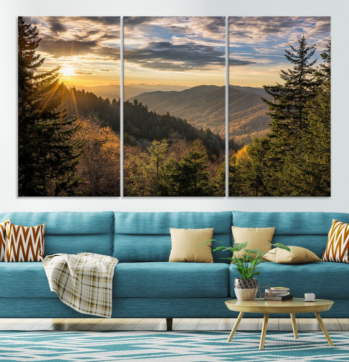 Lever de soleil dans les Smoky Mountains Wall Art Impression sur toile