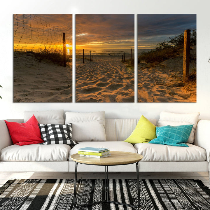 Mesmerizing Beach Way to Sunset Canvas Wall Art
