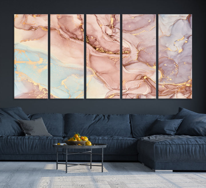 Impression d’art mural sur toile abstraite à effet fluide en marbre or rose