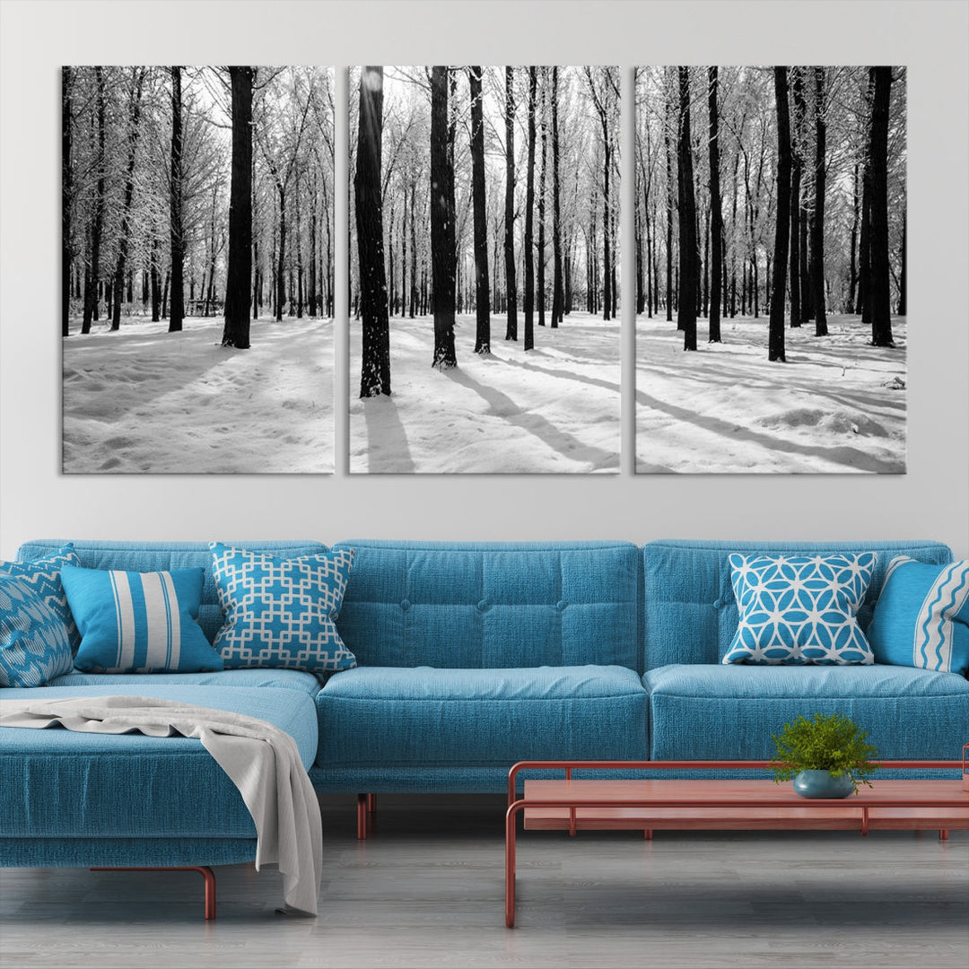 Arte de pared grande, bosque de invierno, álamos, impresión en lienzo