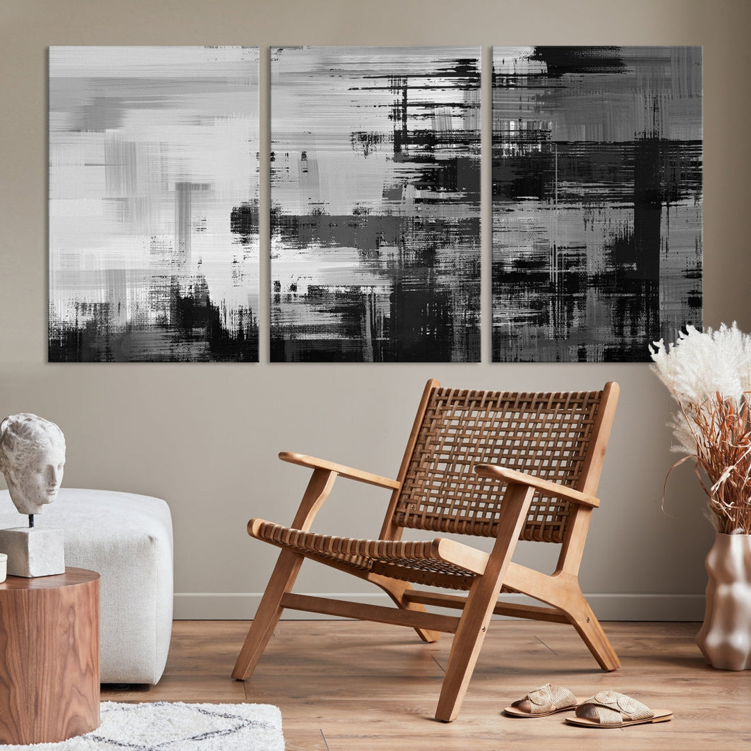 Grayscale Black Canvas Wall Art Abstract Painting