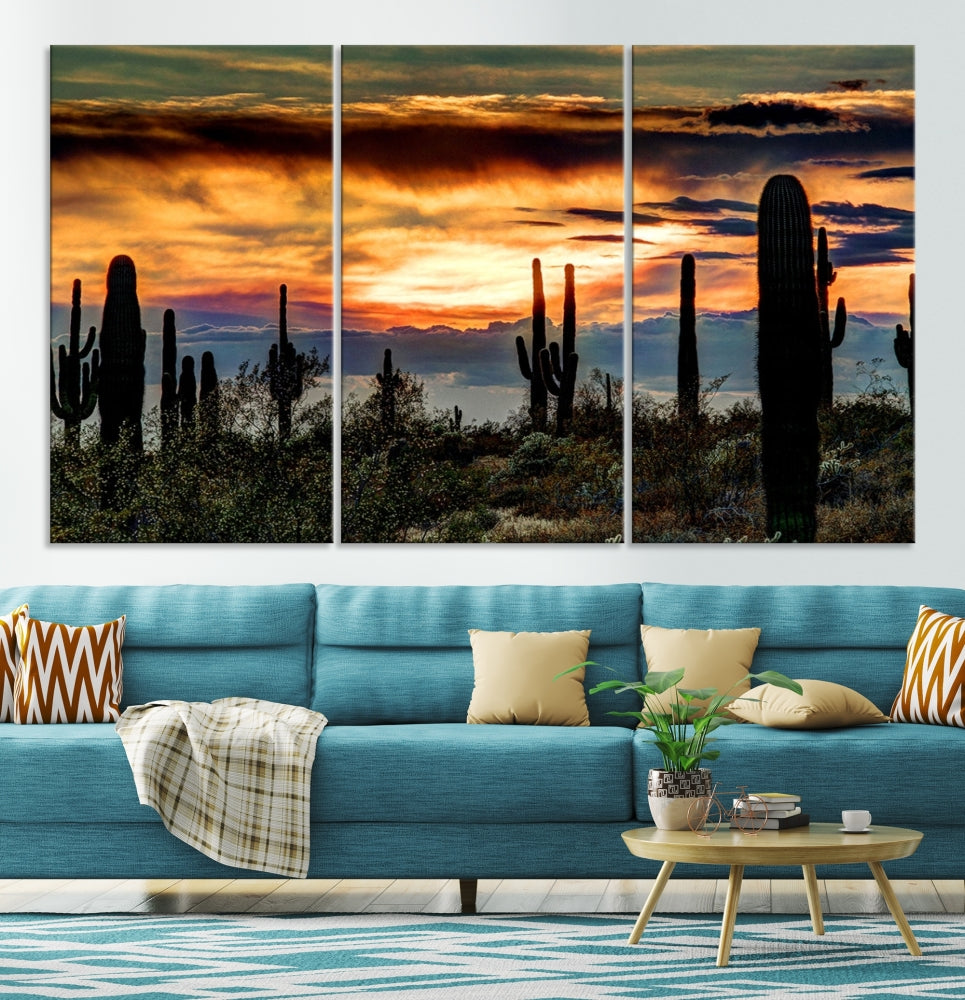 Lienzo del desierto de Phoenix, Arizona, arte de pared, paisaje, puesta de sol, estampado de Cactus, lienzo multipanel, decoración para las paredes del salón, arte en lienzo grande