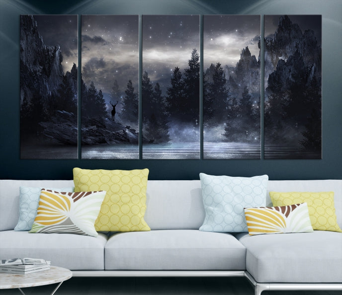Lienzo decorativo para pared con paisaje nocturno y árboles
