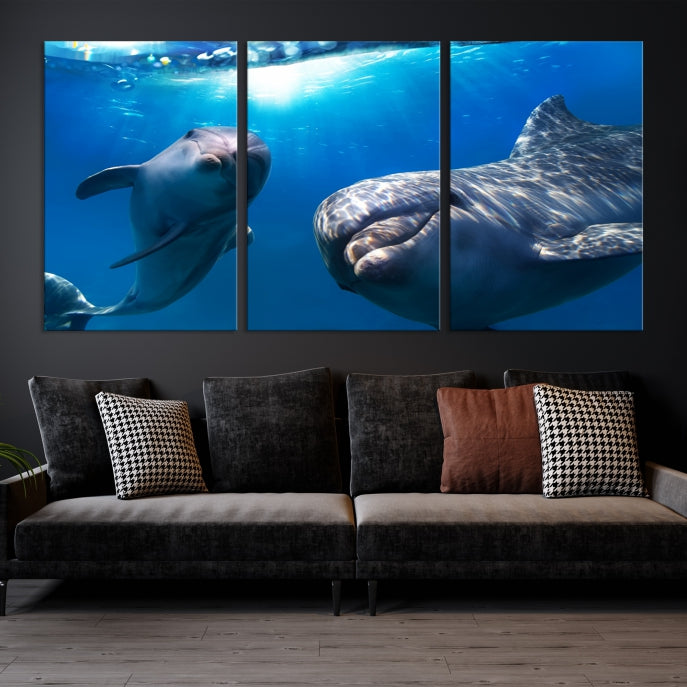 Arte de pared de delfines grandes bajo el agua Lienzo