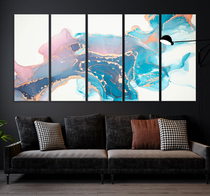 Pink and Blue Marble Fluid Effect Wall Art Abstract Canvas Wall Art Print