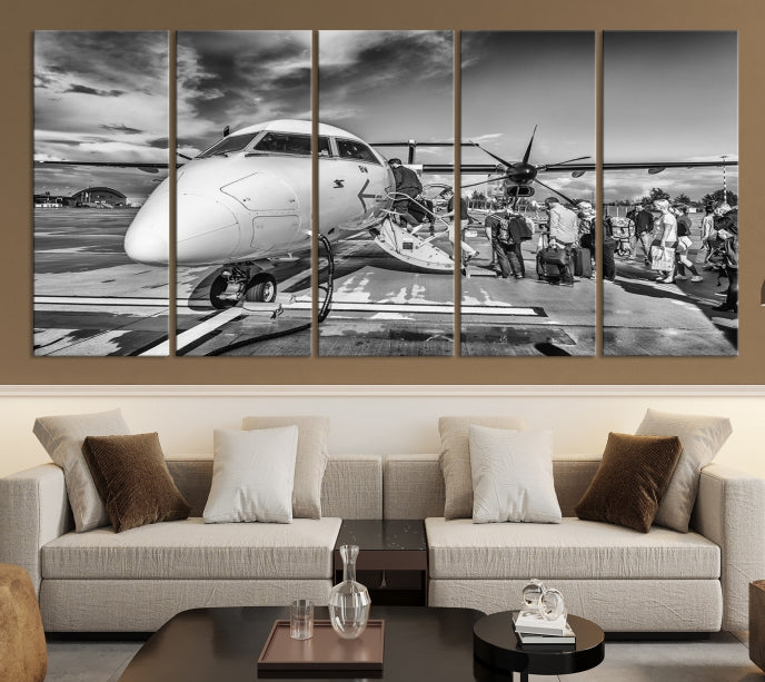 Arte de pared grande de avión de cuerpo estrecho en blanco y negro Lienzo