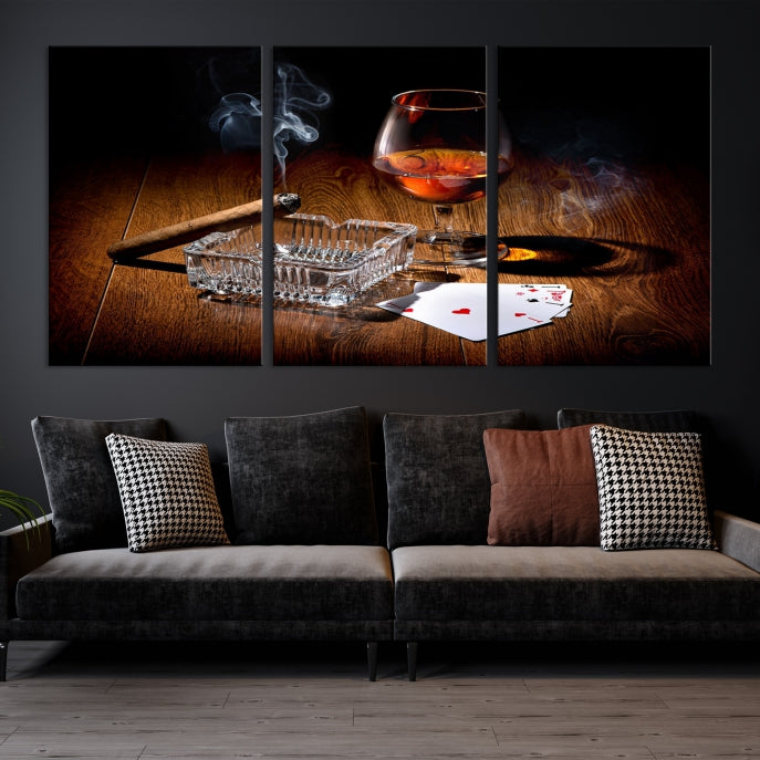 Impresión grande de la lona del arte de la pared del cigarro del whisky para la decoración de la pared de la cocina