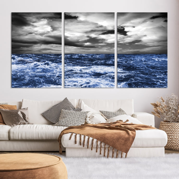 Lienzo grande para pared, 5 paneles, tormenta en el océano, lienzo artístico grande para decoración de pared, océano enmarcado