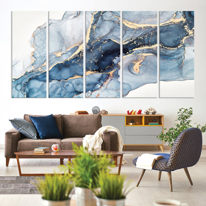 Azul gran lienzo abstracto pared arte impresión arte abstracto efecto fluido mármol pared arte