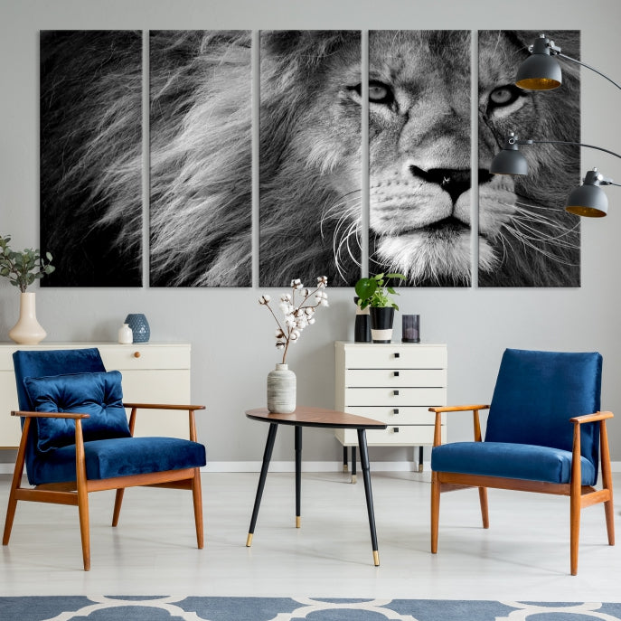 Black and White Lion Canvas Wall Art Print