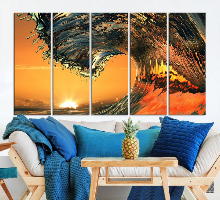 Vague d'océan avec coucher de soleil parfait, impression d'art mural, Art nautique, vagues de mer d'océan