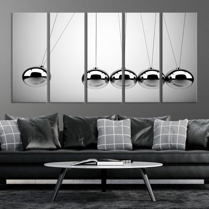 Newton's Cradle Wall Art Canvas Print on Gray Background
