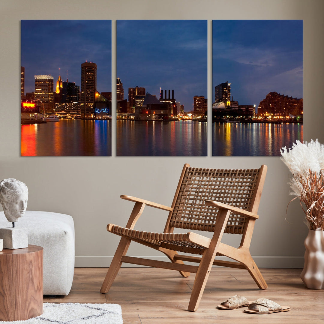 Baltimore City Lights Night Blue Skyline Cityscape View Wall Art Impression sur toile