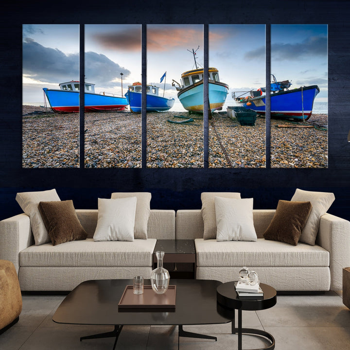 Lienzo decorativo para pared con barcos grandes en la playa