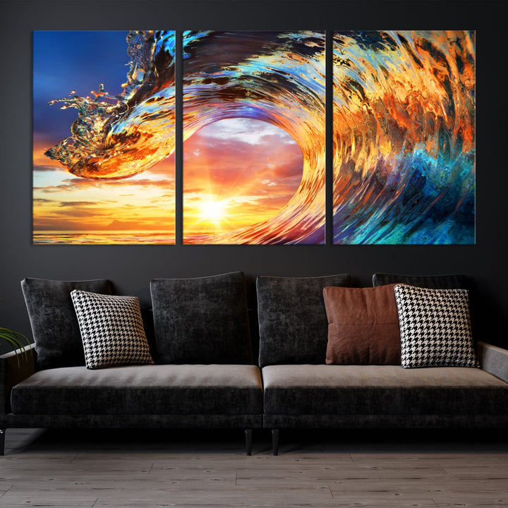 Surf Wave Curl Sunset Ocean Canvas Wall Art Impression sur toile
