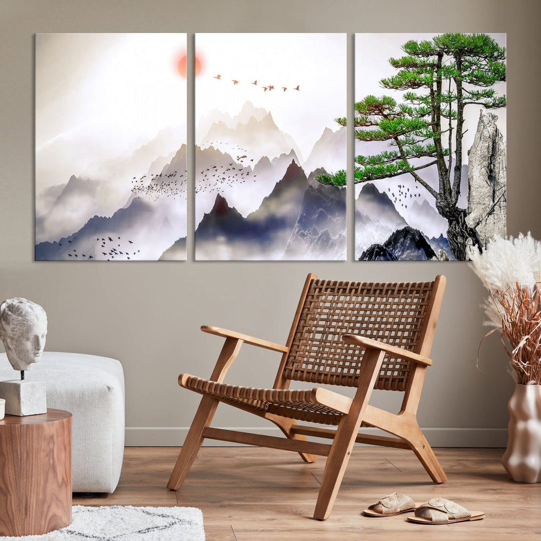 Japanese Tree Mountain Wall Art Canvas Print