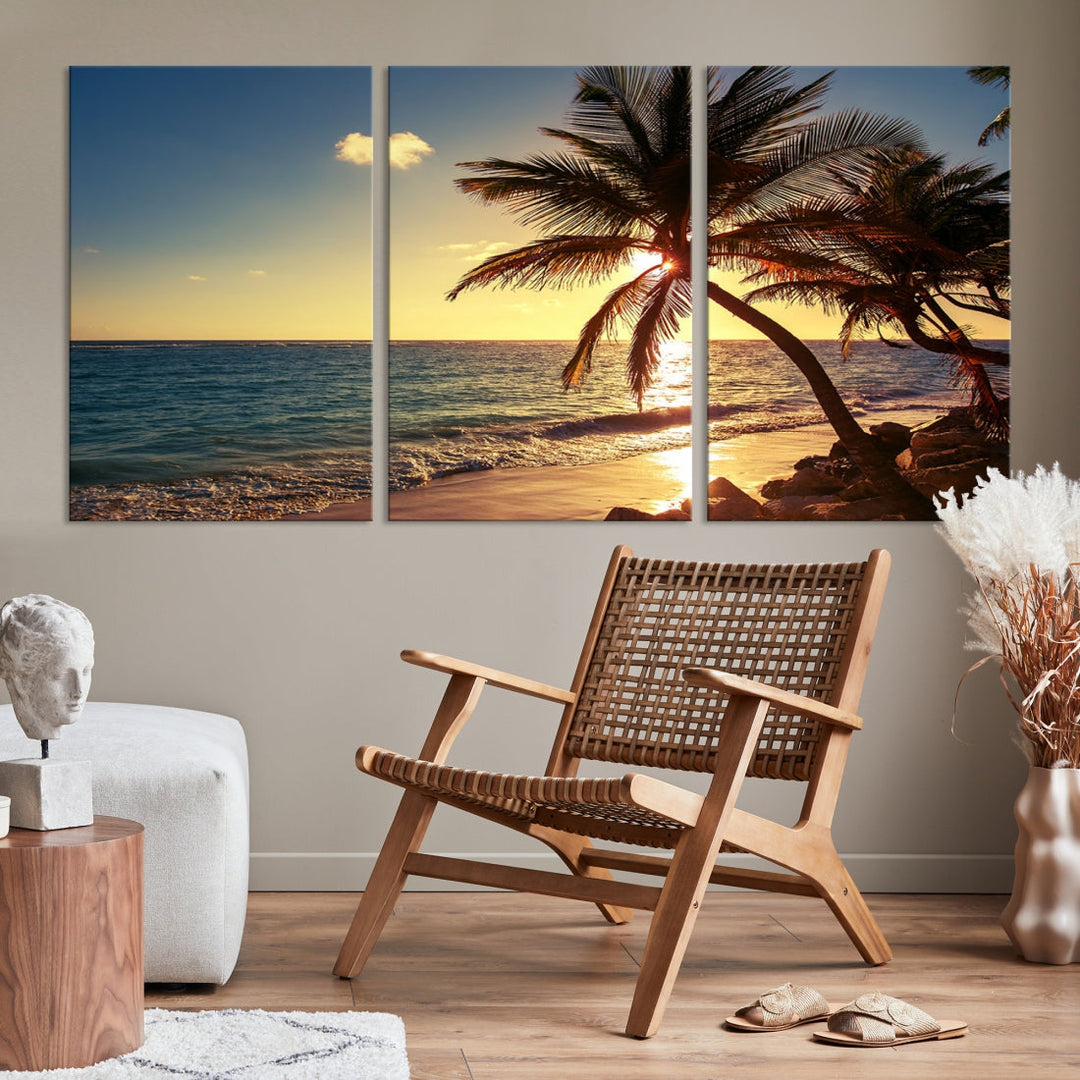Art mural de palmiers au coucher du soleil Impression sur toile