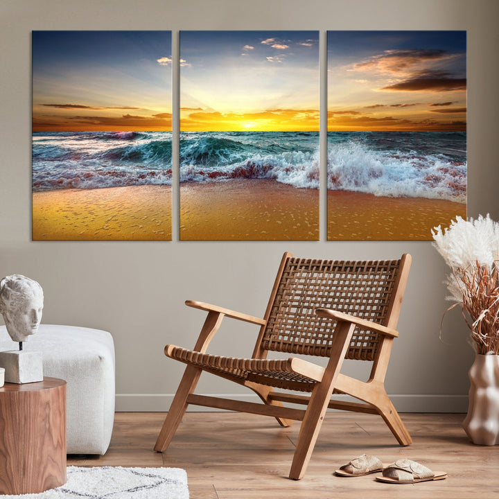 Sunset Wave and Ocean Wall Art Canvas Print