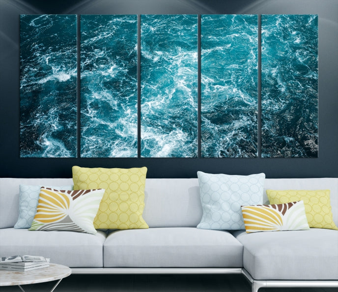 Lienzo decorativo para pared grande con olas del océano verde