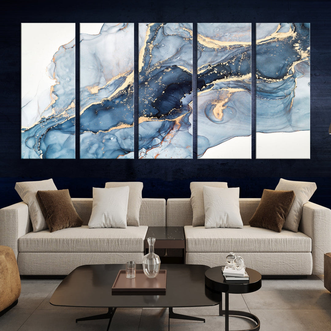 Impression d’art mural sur toile abstraite bleue, art abstrait, effet fluide, art mural en marbre