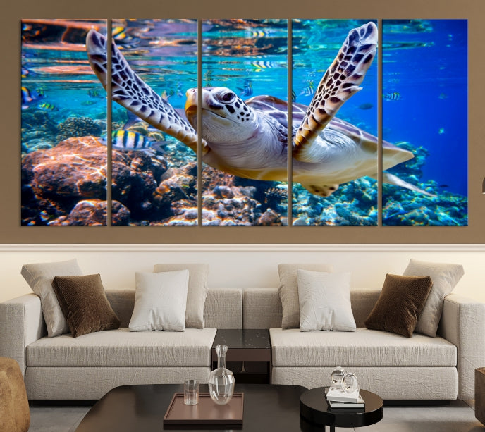 Turtle and Ocean Life Wall Art Canvas Print