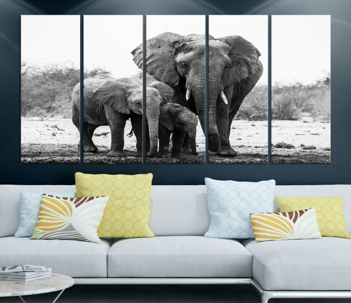 Elephant Family Africa Wall Art Canvas Print