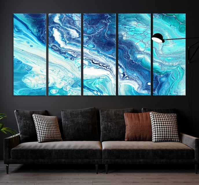 Turquoise Marble Fluid Effect Wall Art Abstract Canvas Wall Art Print