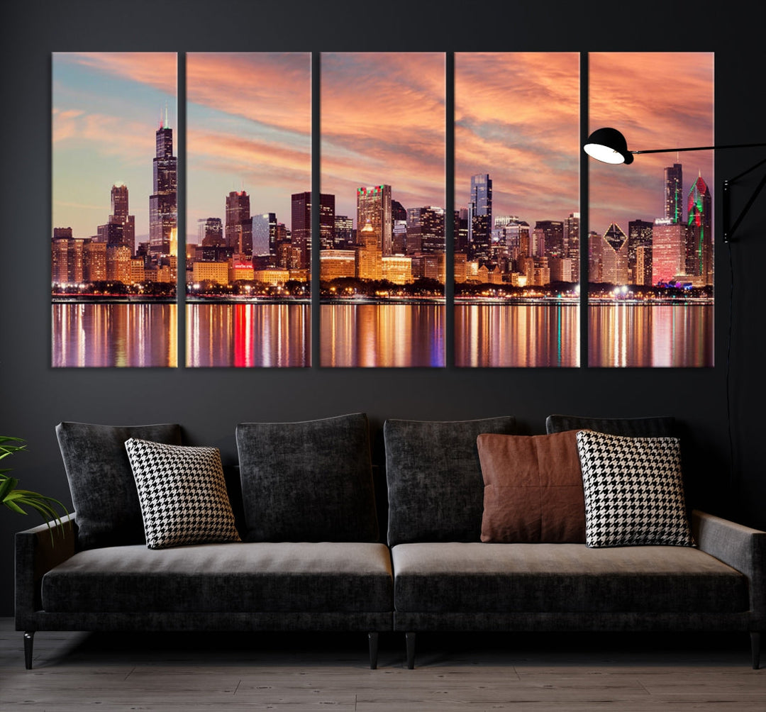 Chicago Night Skyline Wall Art City Paysage urbain Impression sur toile