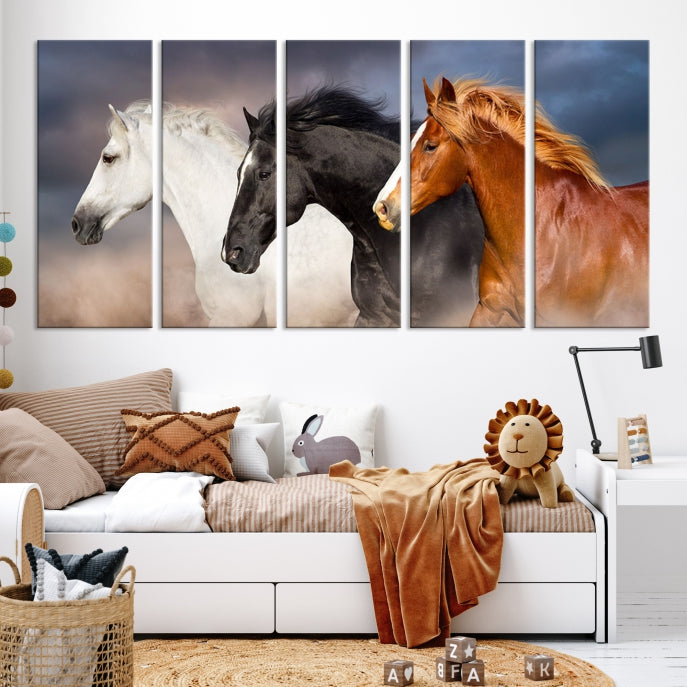 Animal Wall Art Three Horses Farmhouse Art Canvas Print