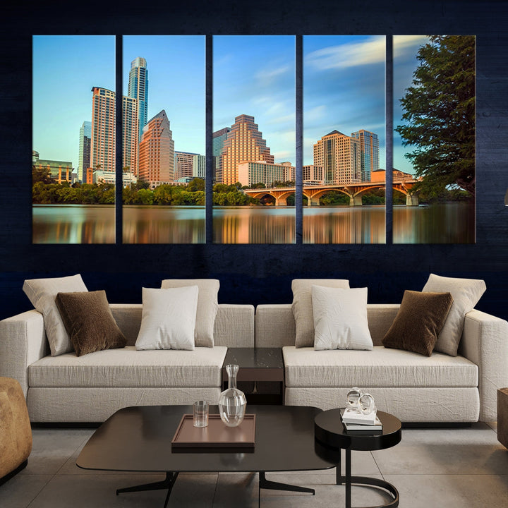 Lienzo decorativo para pared con vista del paisaje urbano del horizonte azul de la mañana de la ciudad de Austin