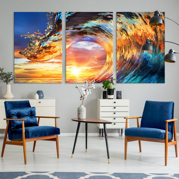 Surf Wave Curl Sunset Ocean Canvas Wall Art Impression sur toile