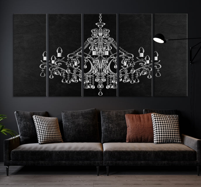 Black and White Chandelier Wall Art Canvas Print