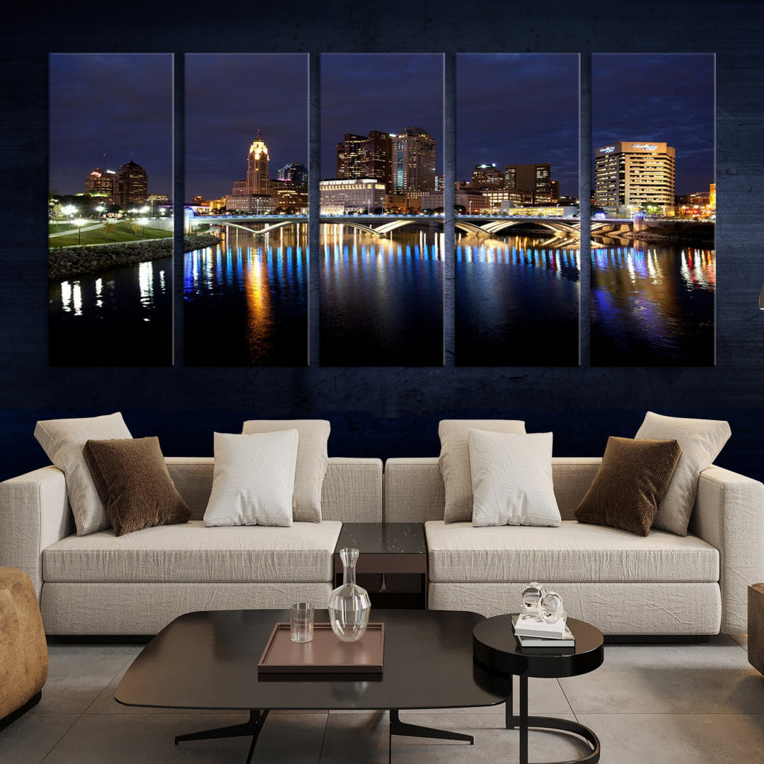 Impresión en lienzo de arte de pared grande con vista del paisaje urbano del horizonte nocturno de las luces de la ciudad de Columbus