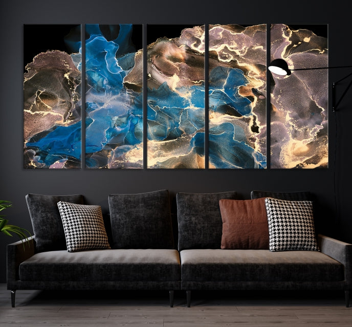Blue Golden Marble Wall Art Abstract Canvas Wall Art Print