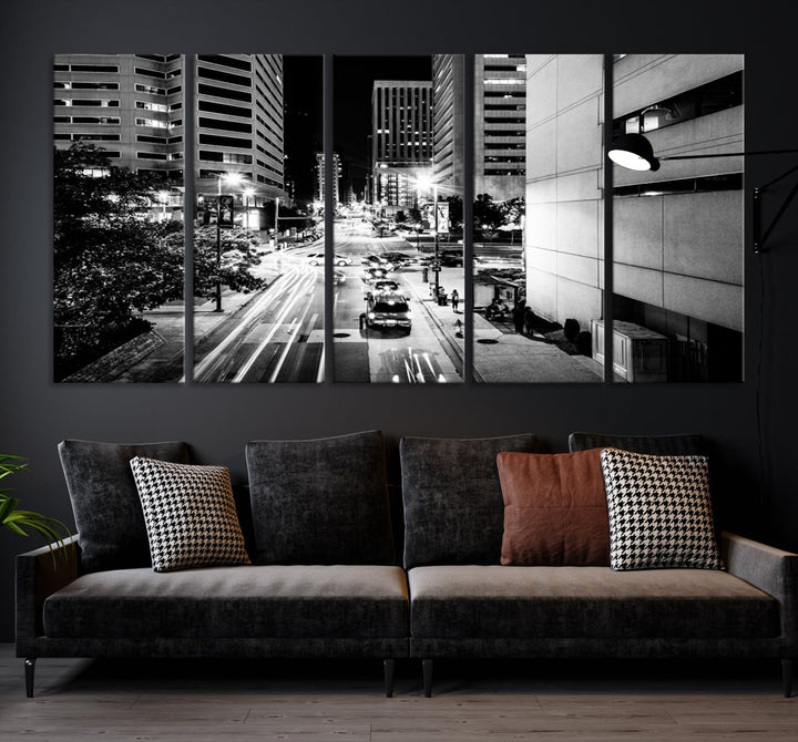 Luces de la ciudad de Baltimore Streetview Arte de pared en blanco y negro Paisaje urbano Lienzo