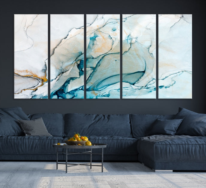 Dark Turquoise Marble Fluid Effect Wall Art Abstract Canvas Wall Art Print