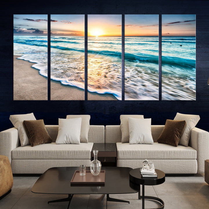 Impression sur toile de plage d'art mural d'île tropicale de coucher de soleil de plage d'océan côtier