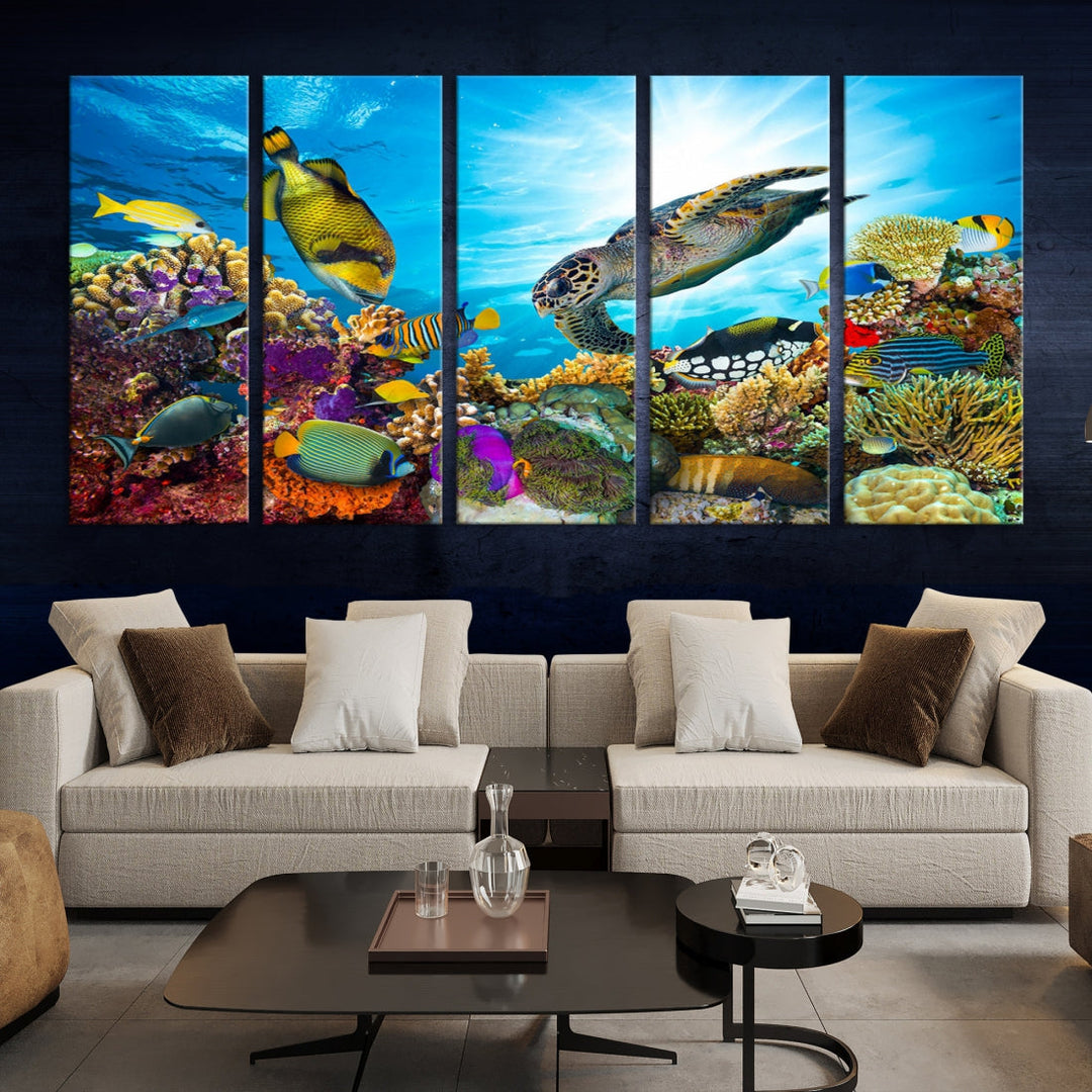 Aquatic Life Sea Turtles Fish Wall Art Canvas Print