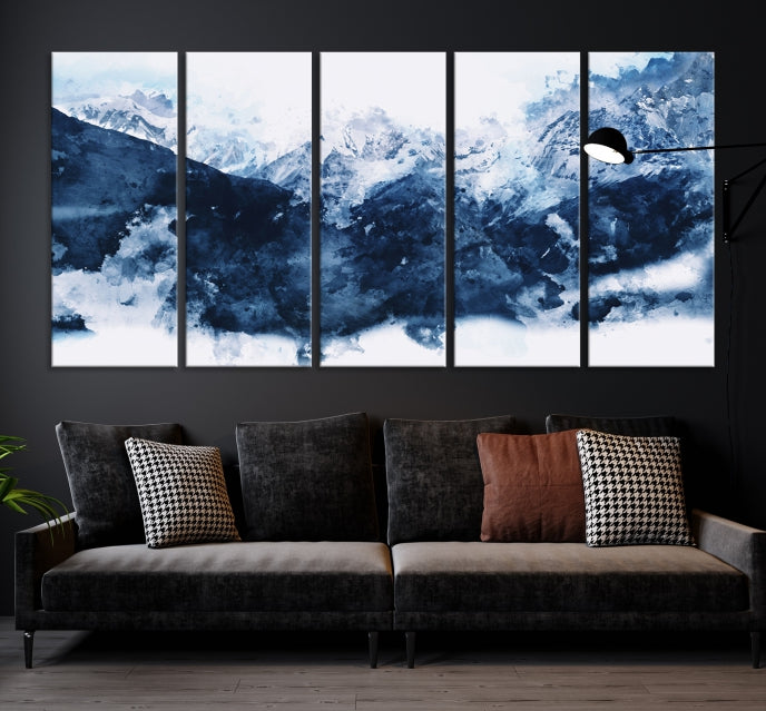 Arte de pared grande de montaña abstracta azul oscuro Lienzo